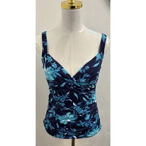 Lands’ End Blue Floral Twist Front Tankini Top With Built In Bra Size 8